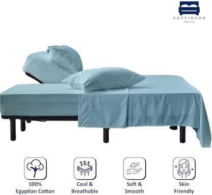 4 Piece Flex Head King Sheet Set 34" Top, 100% Egyptian Cotton, Light Blue