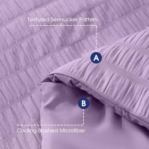 FreshCulture Comforter Set Seersucker 5 Pieces, All Season Bedding Set Twin XL, Bed in a Bag Comforter Set with Comforter, Flat Sheet, Fitted Sheet, Pillowcase and Pillow Sham, Purple