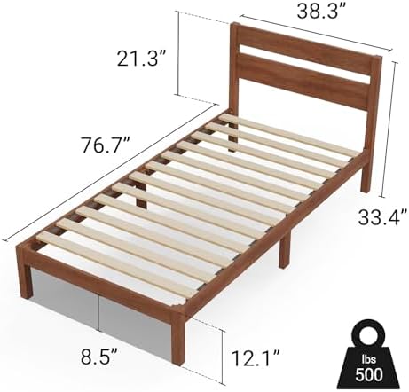 LIFEMENT Twin Bed Frame with Headboard Classic Wood Platform, Noise Free, Under Bed Storage, No Box Spring Needed, Easy Assembly, Cherry