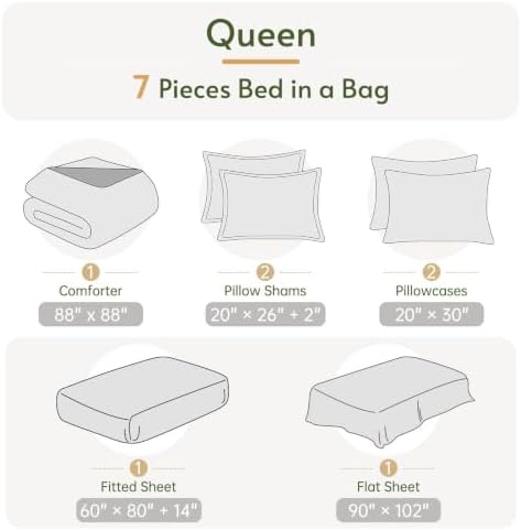 Queen Comforter Set with Sheets - 7 Pieces Bed in a Bag Green Bedding Sets