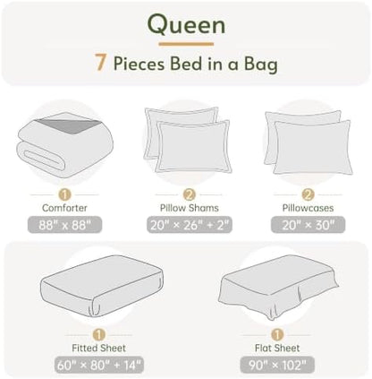 Queen Comforter Set with Sheets - 7 Pieces Bed in a Bag Green Bedding Sets