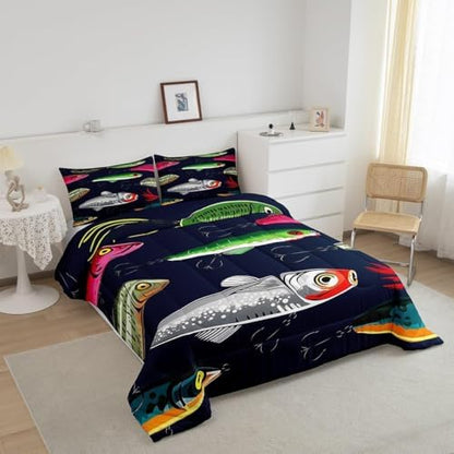 Feelyou Fishing Lure Bedding Set Toddler Size for Children Teen Kids