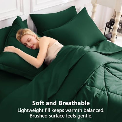 CozyLux Full Comforter Set 82"x86" Emerald Green - 7 Piece Bed in a Bag