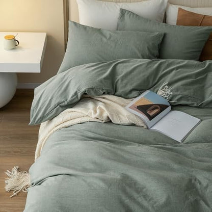 JIYUAN Oversized King Plus Washed Cotton Duvet Cover Set Relaxed Linen Feel
