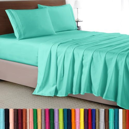 Elegant Comfort Luxury 4-Piece Bed Sheet Set - Luxury Bedding 1500 Thread Count Egyptian Quality Microfiber, Wrinkle Resistant Cool & Breathable, Easy Elastic Fitted, California King, Paradise Teal