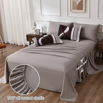 Anibedding Striped Comforter Set Queen Size,8 Pieces Bed in a Bag