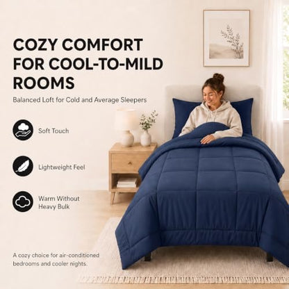 CozyLux Twin Comforter Set Navy Blue - 5 Pieces Bed in a Bag