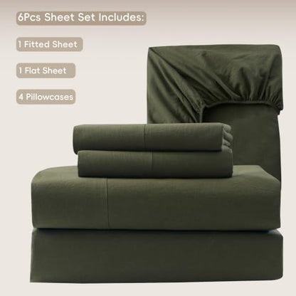 MooMee Sheet Set 100% Washed Cotton Linen-Like Extra Deep Pocket King
