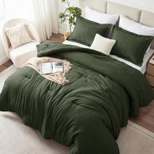 CozyLux Oversized King Comforter Set, Heathered Emerald Green, 3 Pieces