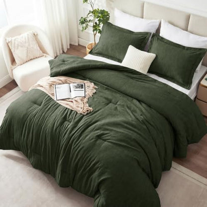 CozyLux Oversized King Comforter Set, Heathered Emerald Green, 3 Pieces