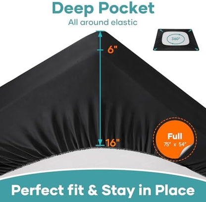 OhGeni Waterproof Mattress Protector, Full Size Mattress Pad Fitted with Deep Pocket 6"-18", Breathable Noiseless Soft, Washable Dirt-Proof Mattress Cover, Black, More Than 99 pcs fibers, Daybed Cover