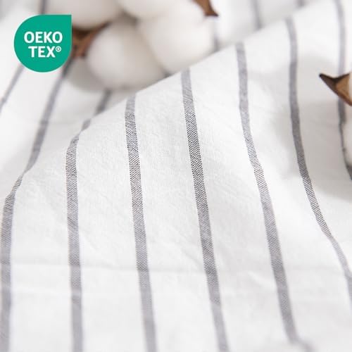 NEXHOME PRO Striped Duvet Cover Super King,100% Washed Cotton Bedding Set,Textured Linen Feel,Breathable,Organic,3 Piece(Grey Stripes 108x98)