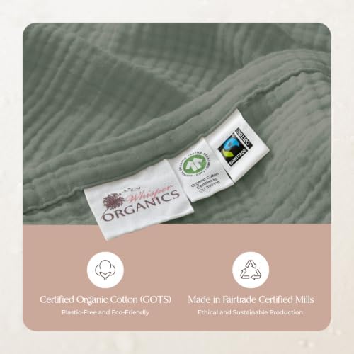 100% Cotton Organic Muslin Throw Blanket for Adults GOTS & Fairtrade Certified Organic Cotton - Couch Living Room and Bedroom Decor - 4 Layer Super Soft and Cozy (Shadow, Queen)