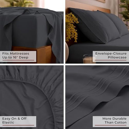 Mellanni Iconic 4-Piece, Ultra Soft Sheet Set (Full, Charcoal)