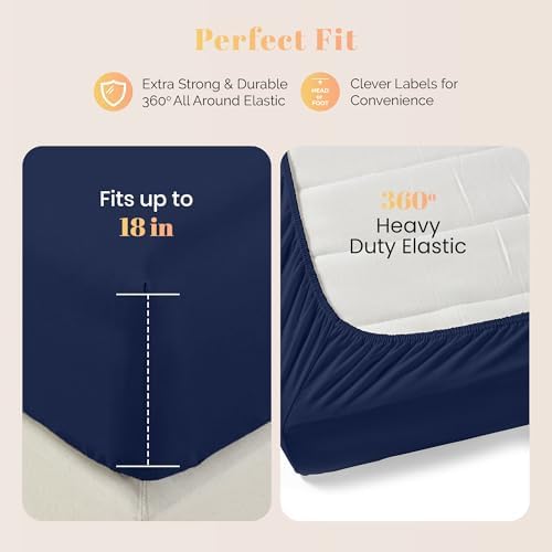 100% Egyptian Cotton Sheets King Size - 800 Series Elite Collection Egyptian Cotton Bed Sheet Set (4 PC, Navy Blue), Soft, Cooling, 16" Deep Pocket Sateen Weave Luxury Hotel Bedsheet