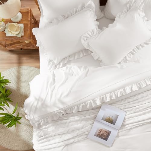 Anluoer Full Size Comforter Sets 7 Piece,Ruffle Bed in a Bag Bedding Set