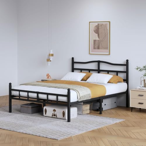 SHOANED Metal Bed Frame with Headboard & Footboard - 14 Inch King Size Heavy Duty Bedframe Black Basic Steel Slats Platform No Box Spring Needed/Easy Assembly/Noise Free