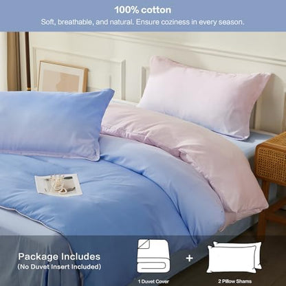 SAPHREAS Queen Size Duvet Cover Blue Pink Gradient Bedding Set with 8 Corner Ties and 2 Pillow Sham Microfiber Reversible Duvet Cover Set with Zipper Closure