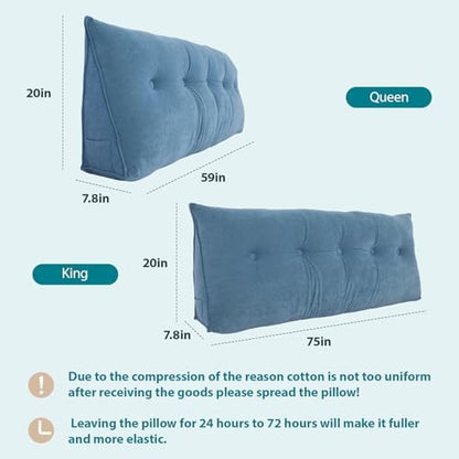 FAHKNS Wedge Pillow Headboard King, Removable Bed Wedge Pillow for Headboard, Triangle Headboard Pillow for Bed, Sofa, Patio, Glass Window Floor, Blue