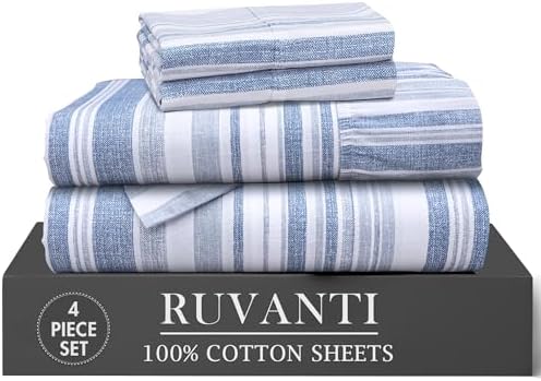 RUVANTI 100% Cotton Twin Sheets, Percale Weave Twin Sheet Set, Naval Blue