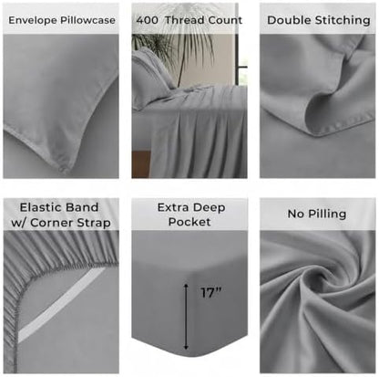 |Twin Size Sheet Set | Organically Grown | Ultra Soft & Cooling |100% Viscose | 15" Deep Pocket [Slate]
