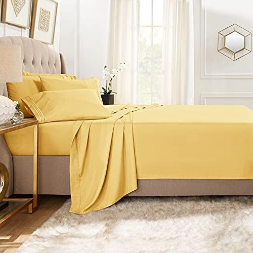 Clara Clark Twin Sheets, 5 Piece Set - Hotel Luxury Sheets for Twin Size Bed, Super Soft Bedding Set, Twin Size, Mellow Yellow