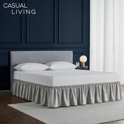 Casual Living Full XL Bed Skirt, Ruffled Wrap-Around, 15" Drop, Grey