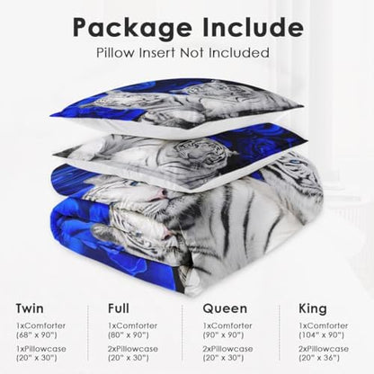 WeCozy Queen Comforter Set, 3 Pieces White Tiger Bedding, All Season