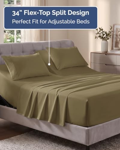 Flex Top Split Head King Sheet Set - 4 Piece Extra Deep Sheets - Khaki