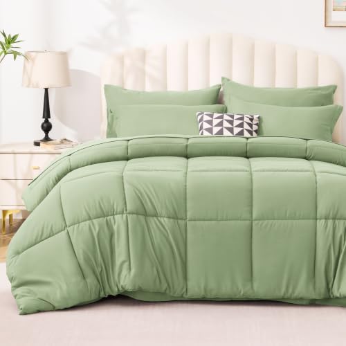 Love's cabin Plaid California King Comforter Set, Sage