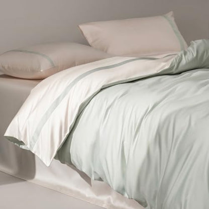Queen Size Duvet Cover, 100% Egyptian Cotton,1600 Thread Count, Reversible Duvet Cover, Soft and Breathable Satin Bedding Set, All Seasons (Heather Sage Green, 90"x90")