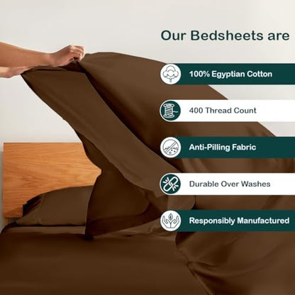 NON Sticky cotton Adjustable Split King Sheet Set for Sleep Number Beds, Premium 100% Long Staple Cotton Bedding, Two Twin XL 39" X 80" Fitted Sheets Fits Up to 18" Deep Mattress, Chocolate Solid