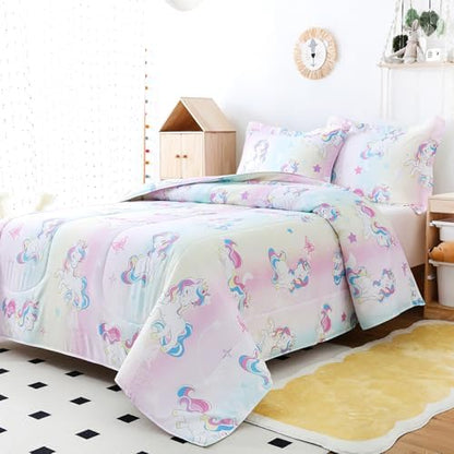 Yibeizi Unicorn Comforter Set Twin Rainbow Lightweight Bedding