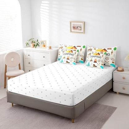 Erosebridal 7 Piece Happy Camping Full Comforter Set for Camper,RV Bunk Bedding Sets with Sheets for Kids Boys Girls,Travel Trailer Tent Decor Bed Set with Fitted Sheet+Flat Sheet,Pillowcases