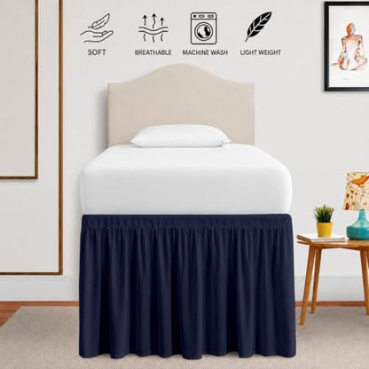 eBeddy Linens Split Corner Dust Ruffle Dorm Bed Skirt Twin XL – 36 Inch Drop, 100% Microfiber, Extra Long Bed Skirt for College Dorm, Platform Style, Navy Blue Solid, Hidden Storage Solution, Easy Fit