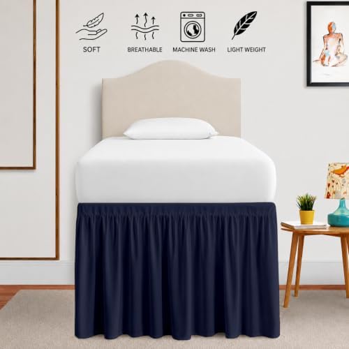 eBeddy Linens Split Corner Dust Ruffle Dorm Bed Skirt Twin XL – 42 Inch Drop, 100% Microfiber, Extra Long Bed Skirt for College Dorm, Platform Style, Navy Blue Solid, Hidden Storage Solution, Easy Fit