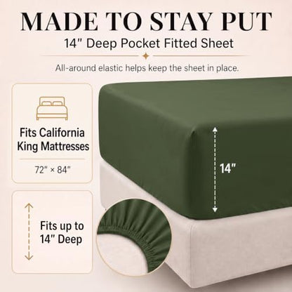 CozyLux California King Comforter Set Olive Green, 7 Pieces Bed in a Bag
