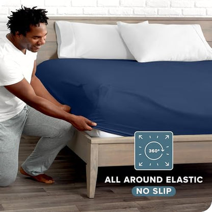 Bare Home King Fitted Sheet - 1800 Ultra-Soft (King, Dark Blue)