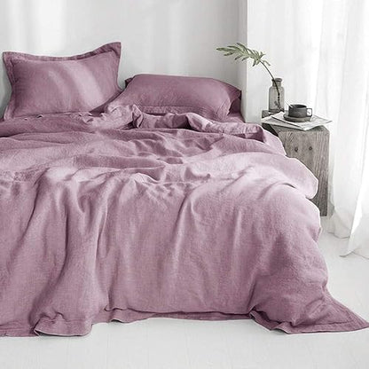 Simple&Opulence 100% French Flax Linen Duvet Cover Set with Embroidery Washed - 3 Pieces (1 Duvet Cover with 2 Pillow Shams) with Button Closure Soft Breathable Farmhouse - Purple, King Size