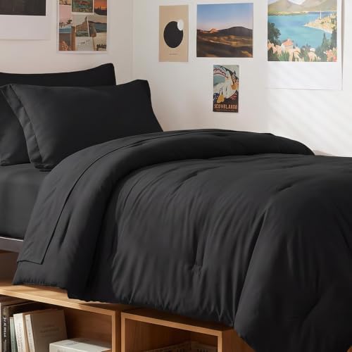 CozyLux Twin XL Comforter Black, 5 Pieces Bed in a Bag