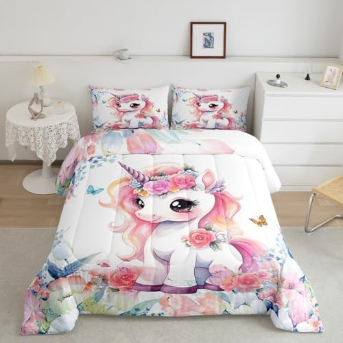 Feelyou Cute Unicorn Comforter Set Twin Size Boys Girls Teens