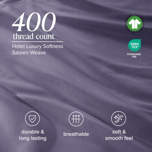 Bare Home 100% Organic Cotton Sateen Sheet Set (Queen, Dusty Purple)