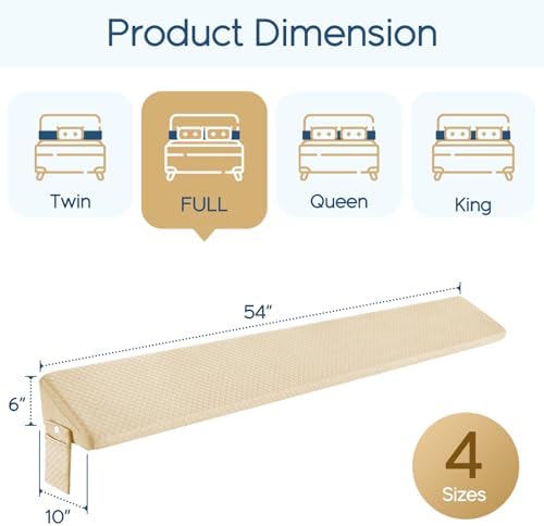 Homemate Full Size（54"x10"x6"） Bed Wedge Pillow for Headboard - Upgraded Bed Gap Filler Full Between Mattress and Headboard - Pillow Wedge for headboard Gap - Khaki