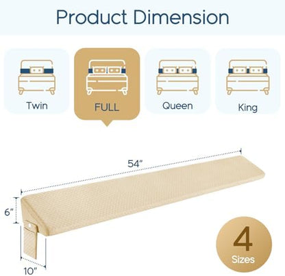 Homemate Full Size（54"x10"x6"） Bed Wedge Pillow for Headboard - Upgraded Bed Gap Filler Full Between Mattress and Headboard - Pillow Wedge for headboard Gap - Khaki