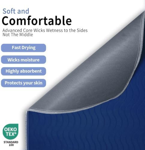 Accompagner Incontinence Bed Pads Washable Waterproof, Ultra-Absorbent Reusable Underpads for Diaper Changing, Nursing, Bedridden, Adults, Seniors, Kids and Dogs (Navy, 36"x54"(Pack of 2))