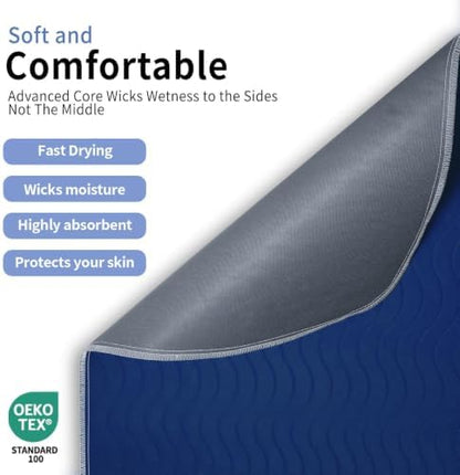 Accompagner Incontinence Bed Pads Washable Waterproof, Ultra-Absorbent Reusable Underpads for Diaper Changing, Nursing, Bedridden, Adults, Seniors, Kids and Dogs (Navy, 36"x54"(Pack of 2))
