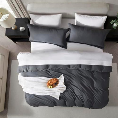 Hearth & Harbor Prewashed Twin Duvet Cover Set, Dark Grey