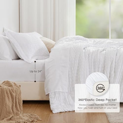 Love's cabin Seersucker White Twin XL Comforter Set
