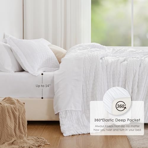 Love's cabin Seersucker White Full Comforter Set