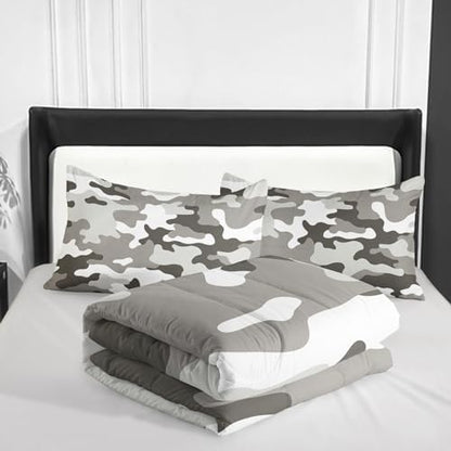 Nttopship Grey Camo Comforter Set for Girls Men，Twin Size Grey Camouflage Bedding Sets for Kids Boys,Ultra Soft Lightweight Bedding Sets，Kids Room Decor with 1 Comforter with 2 Pillow Case